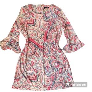 Tommy Hilfiger paisley stretch dress bell sleeve size 12 adult